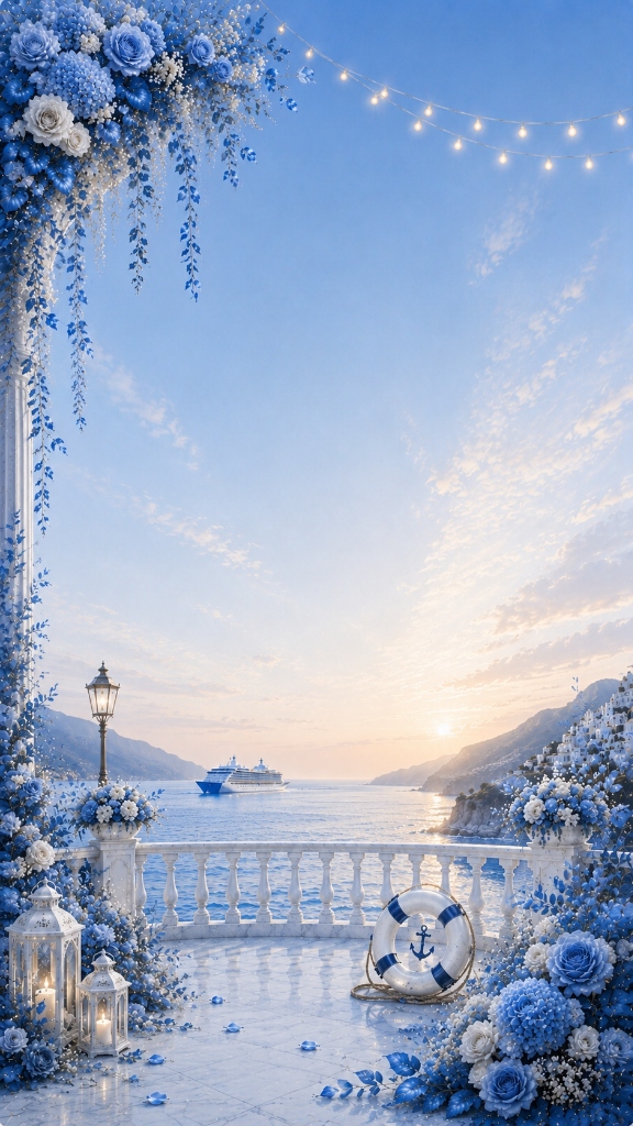 Cliffside balcony with cruise ship