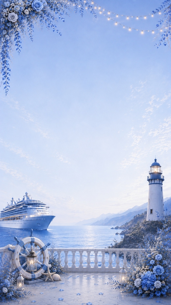 Lighthouse and cruise ship harbor terrace